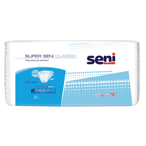 Сени Супер Классик Подгузники для взрослых р.M №30 75-110см Seni Super Classic Medium